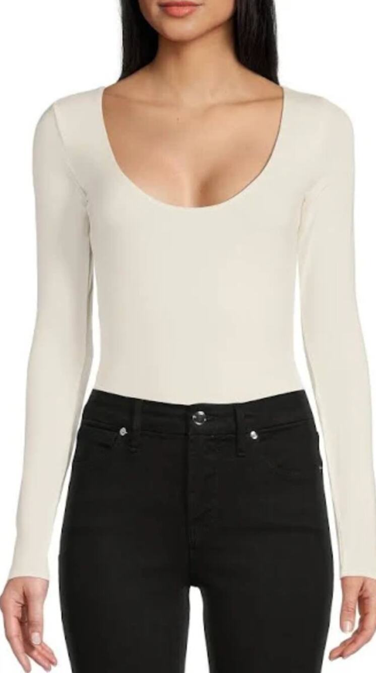 Good American Scoopneck Bodysuit Ivory Stretch Jersey Knit Basics Size 4 XL NWT